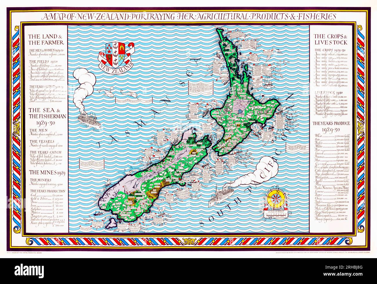 Affiche 'Une carte de la Nouvelle-Zélande' de MacDonald Gil. Original du Musée de Nouvelle-Zélande. Banque D'Images