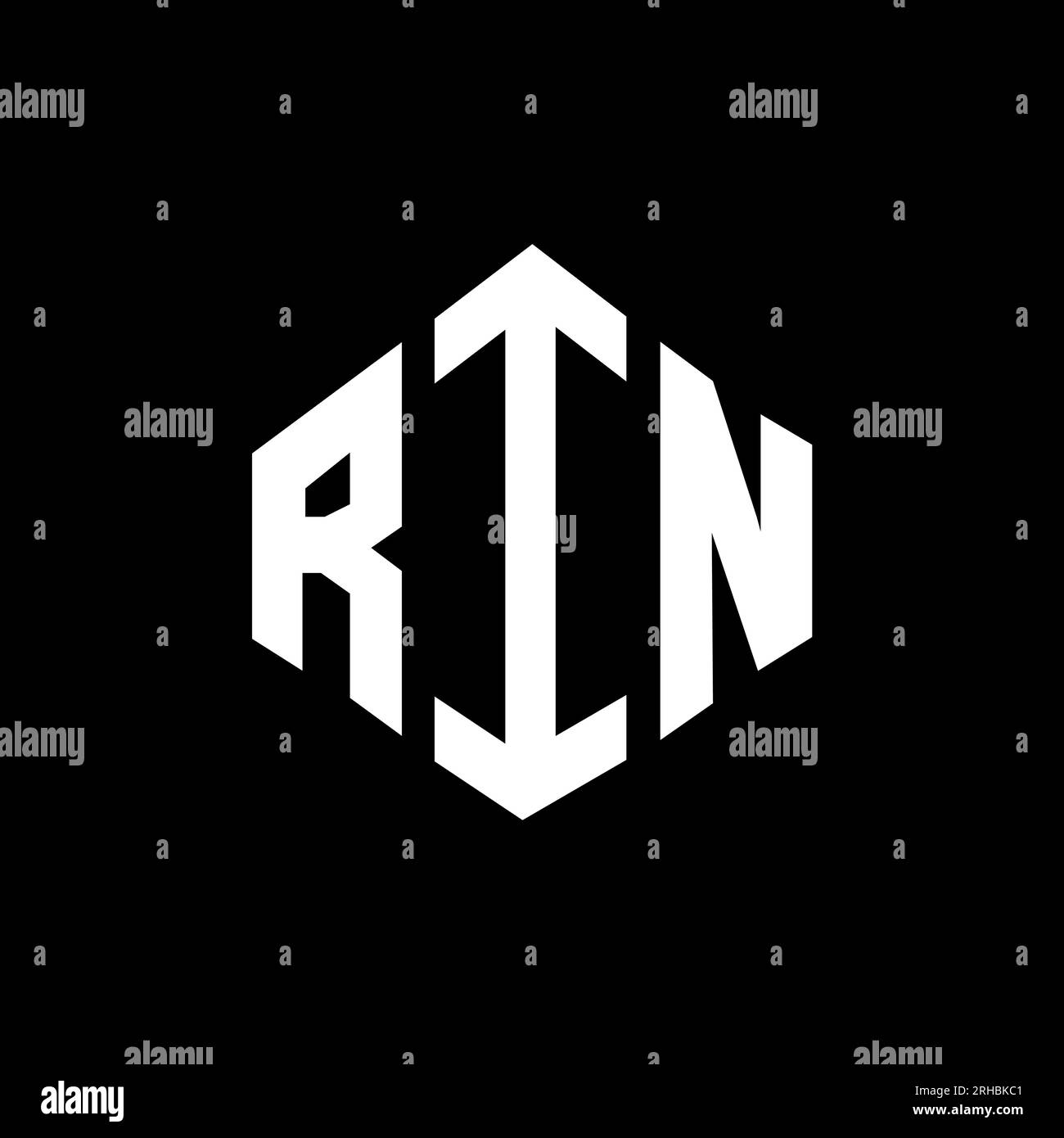 Design de logo de lettre RIN avec forme de polygone. Polygone de RIN et logo en forme de cube. Modèle de logo vectoriel hexagone RIN couleurs blanc et noir. RIN monogr Illustration de Vecteur