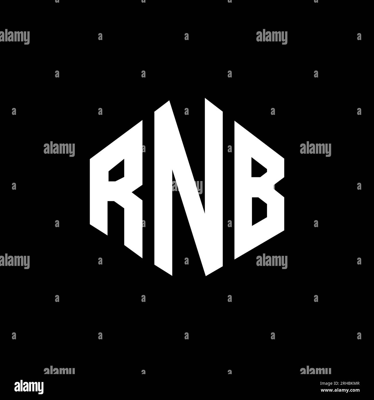 Logo de lettre RNB avec forme de polygone. Polygone RNB et logo en forme de cube. Modèle de logo vectoriel hexagone RNB couleurs blanches et noires. RNB monogr Illustration de Vecteur