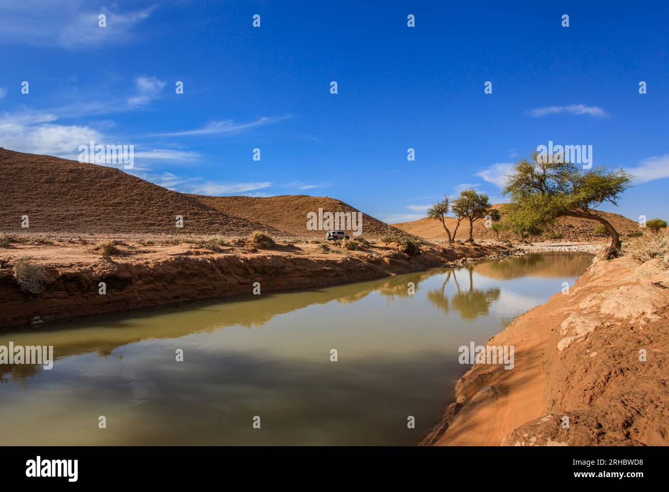 Vallée inondée dans le paysage désertique, Arabie Saoudite Banque D'Images