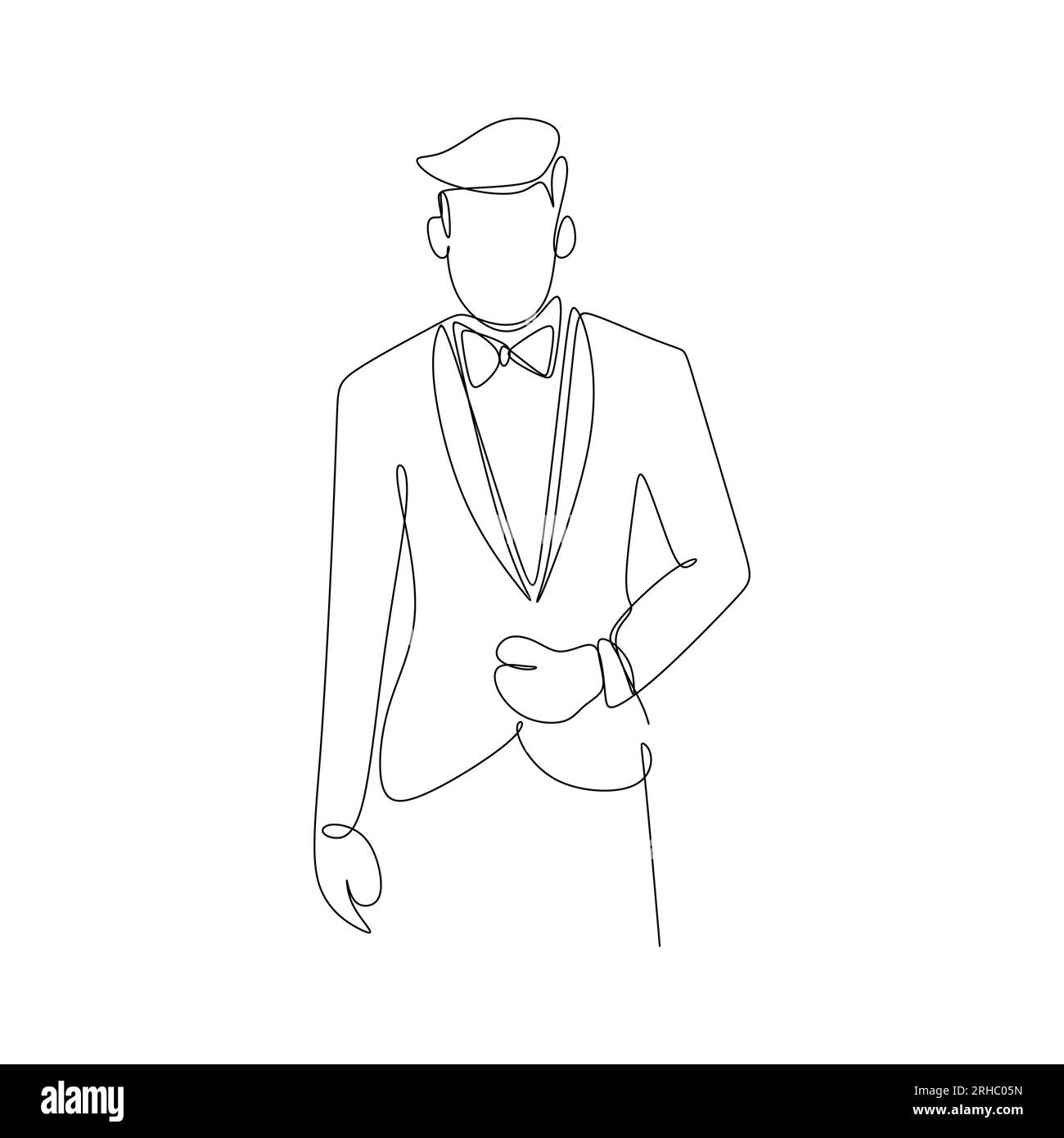 Une personne avec une robe de costume dessin d'art continu de trait d'homme d'affaires célèbre debout pose concept de succès Illustration de Vecteur