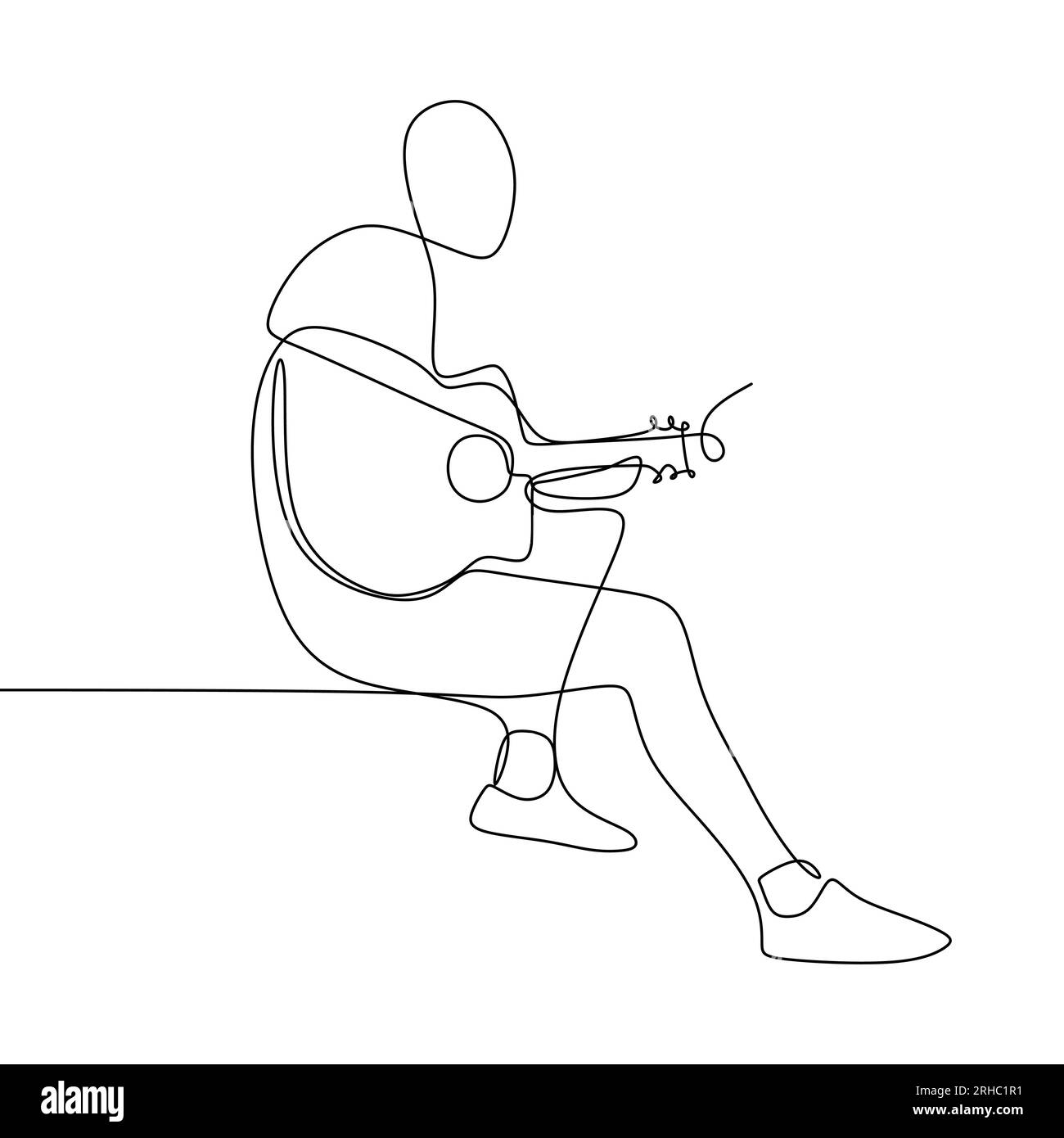 Personne chante une chanson avec guitare classique acoustique continue une ligne dessin d'art vectoriel illustration design minimaliste Illustration de Vecteur