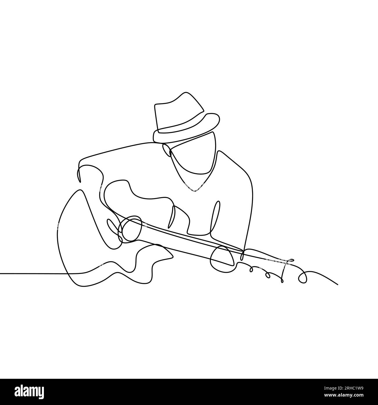 Personne chante une chanson avec guitare jazz acoustique continue une ligne dessin d'art vectoriel illustration design minimaliste Illustration de Vecteur