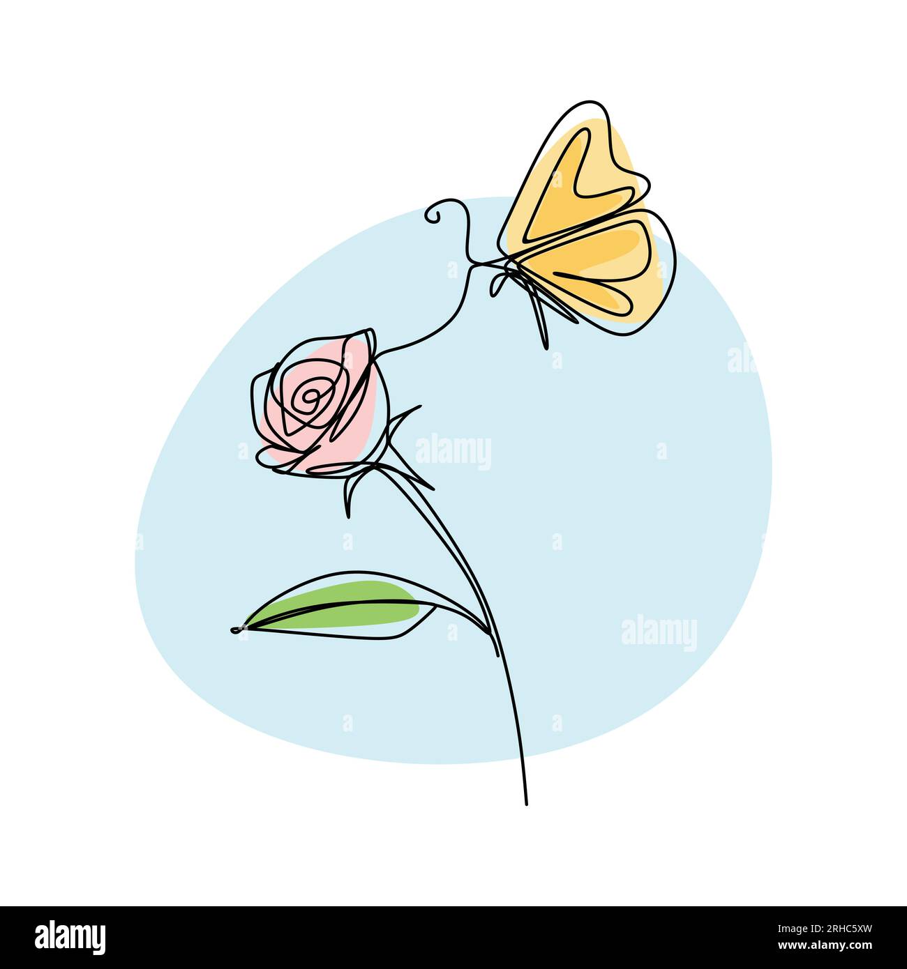 Belle fleur avec papillon dessin de ligne continue illustration vectorielle design minimaliste. Illustration de Vecteur