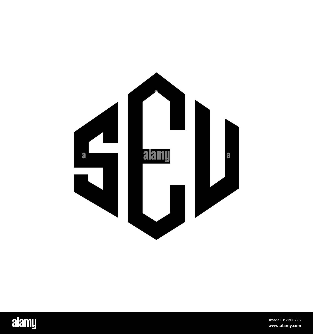 Conception de logo de lettre SEU avec forme de polygone. SEU polygone et logo en forme de cube. Modèle de logo vectoriel hexagone SEU couleurs blanches et noires. SEU monogr Illustration de Vecteur