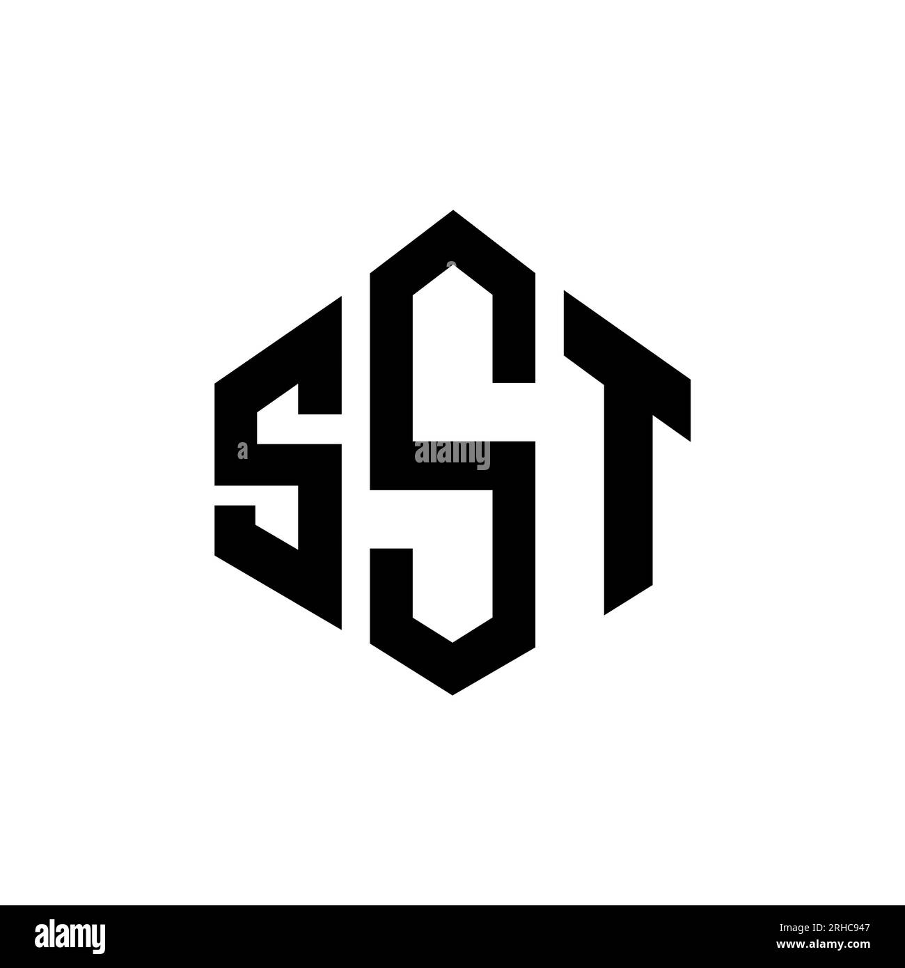 Logo de lettre SST avec forme de polygone. Logo en forme de polygone SST et de cube. Modèle de logo vectoriel hexagone SST couleurs blanc et noir. Inox monogr Illustration de Vecteur