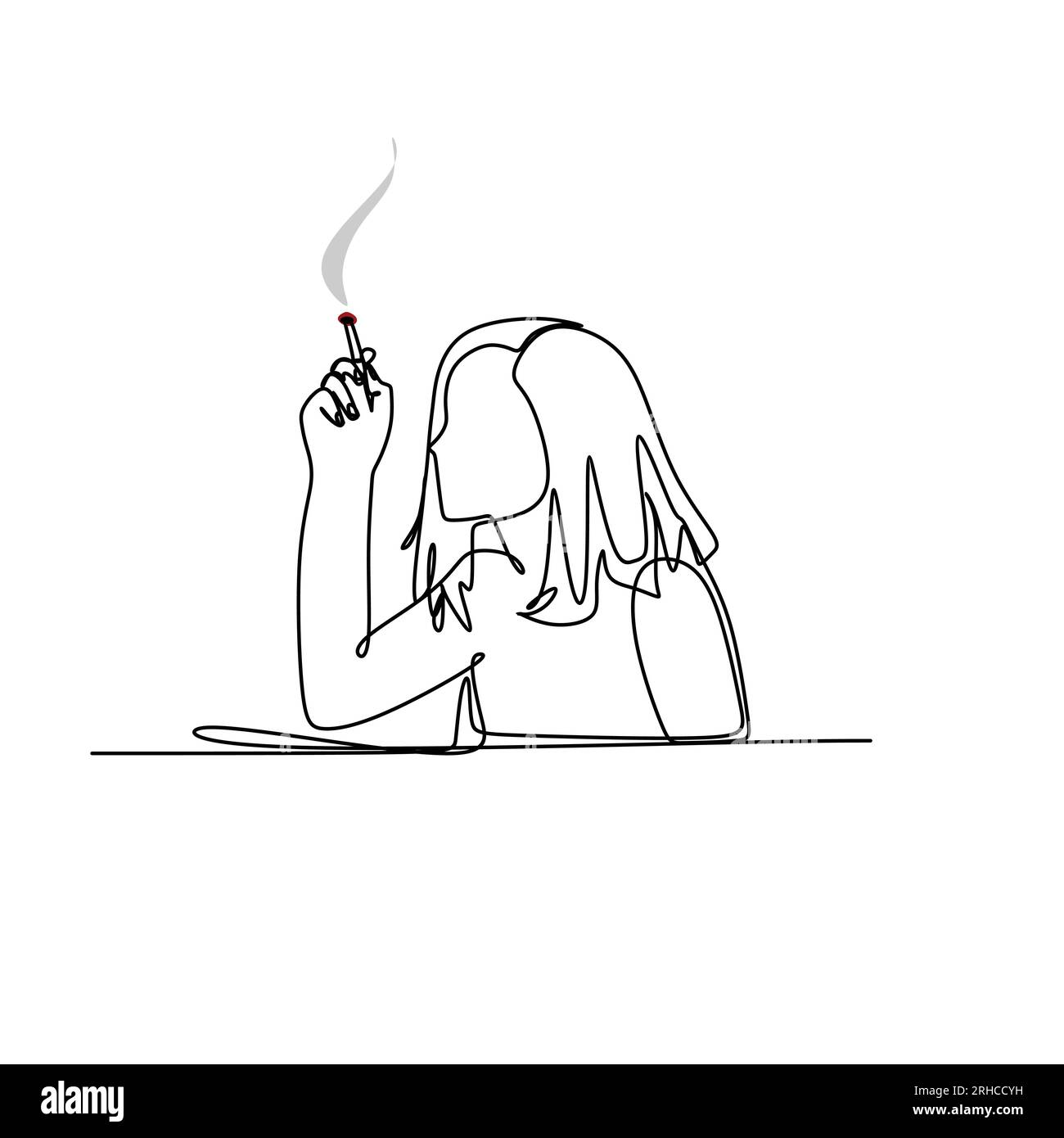 Dessin continu d'une ligne d'une femme fumant. Illustration de Vecteur