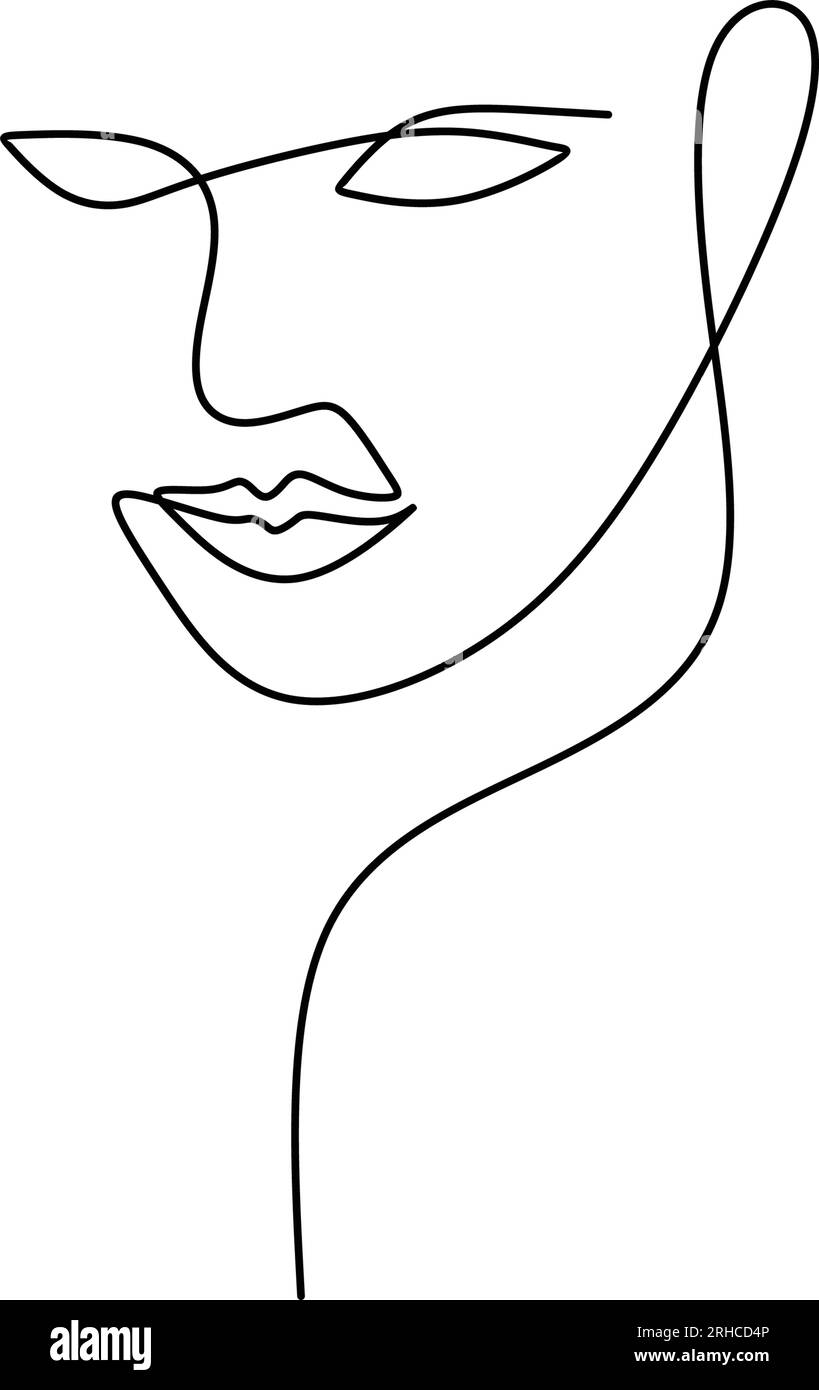 Abstrait face continue dessin d'une ligne vectoriel illustration style minimalisme sur fond blanc. Bon pour l'art d'affiche et le papier peint. Illustration de Vecteur