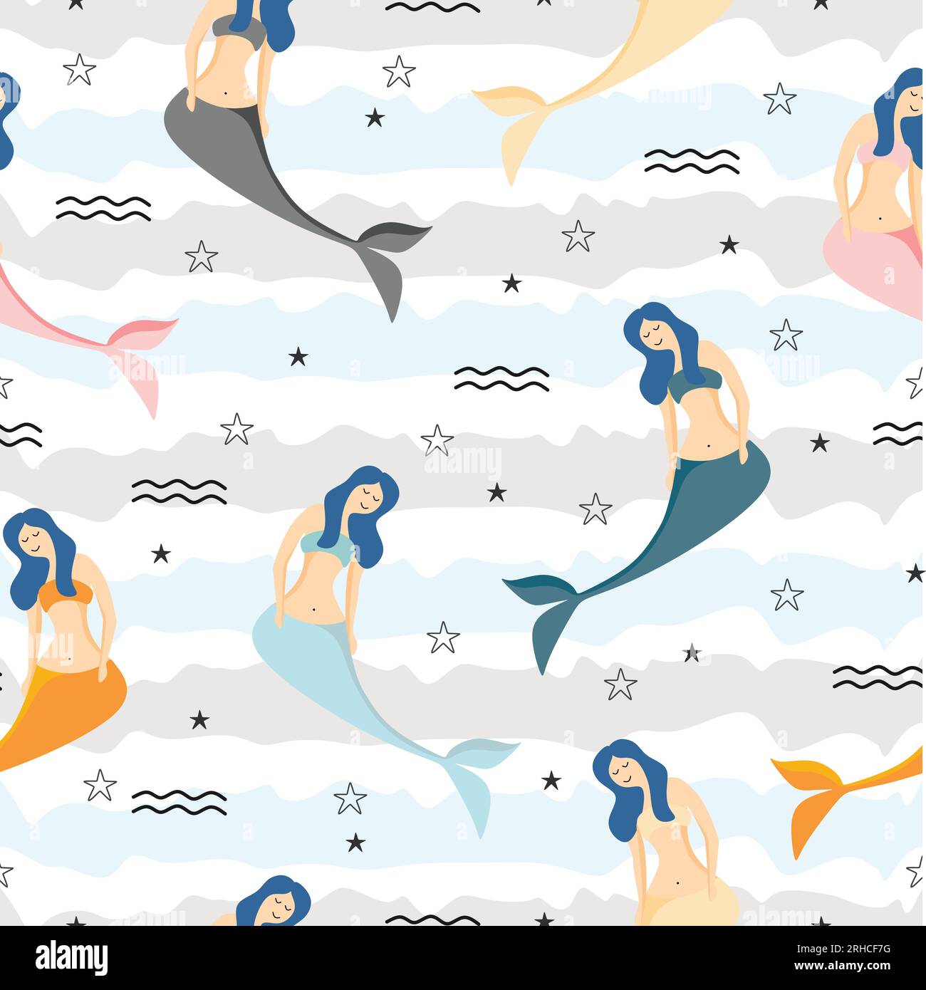 Motif enfantin sans couture avec des sirènes mignonnes thème de conception d'été coloré. Vecteur sous-marin à la mode texture.Perfect pour le tissu, le textile, l'emballage Illustration de Vecteur