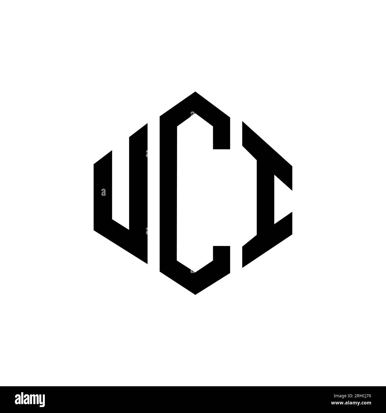 Logo de lettre UCI avec forme de polygone. Logo en forme de polygone et de cube UCI. Modèle de logo vectoriel hexagone UCI couleurs blanc et noir. UCI monogr Illustration de Vecteur