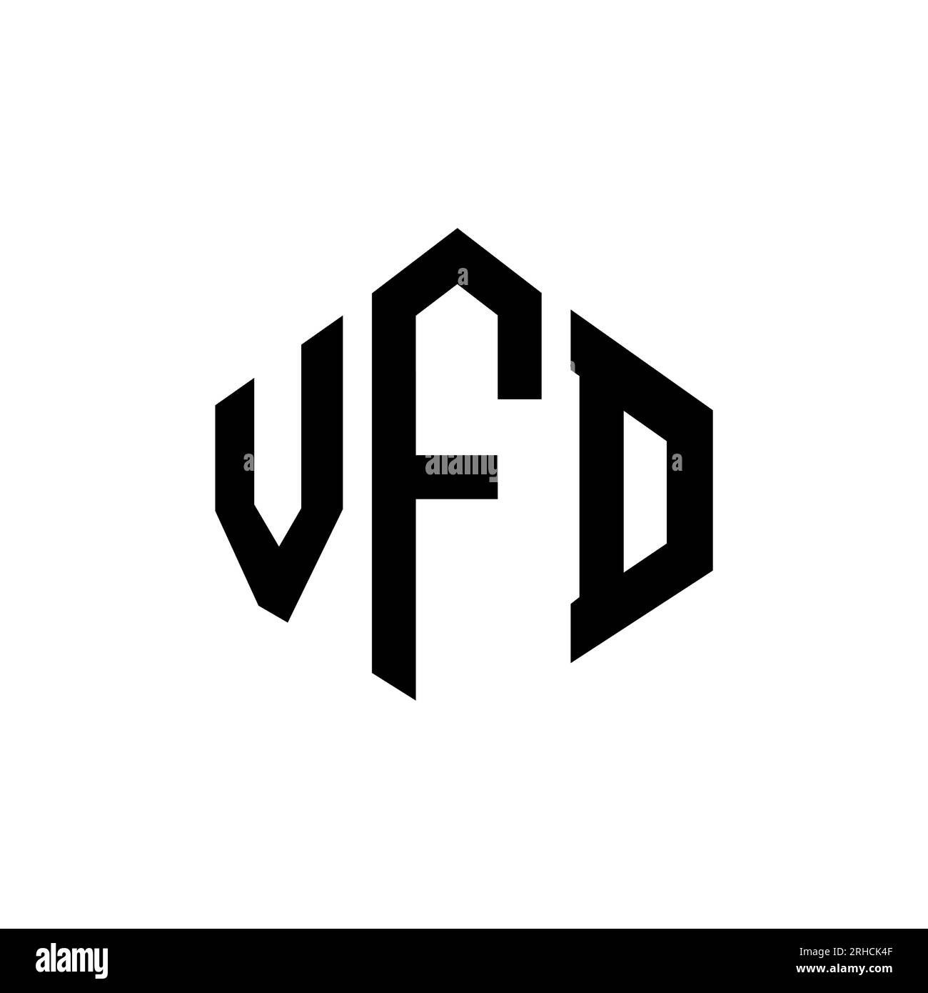 Logo de lettre VFD avec forme de polygone. Logo en forme de polygone et de cube VFD. Modèle de logo vectoriel hexagone VFD couleurs blanc et noir. Monogr. VFD Illustration de Vecteur