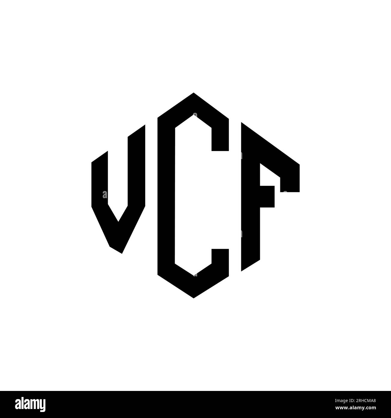 Logo de lettre VCF avec forme de polygone. Logo en forme de polygone et de cube VCF. Modèle de logo vectoriel hexagone VCF couleurs blanches et noires. Monogr. VCF Illustration de Vecteur