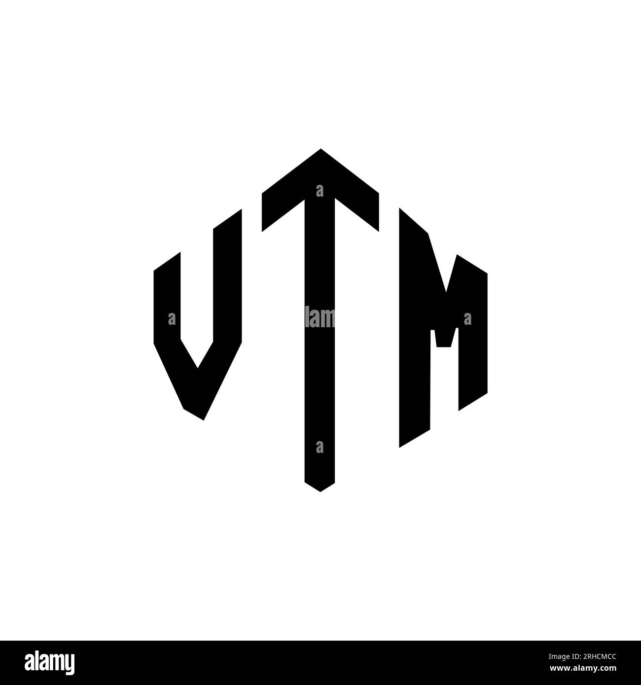 Logo lettre VTM en forme de polygone. Logo VTM polygone et cube. Modèle de logo vectoriel hexagone VTM couleurs blanc et noir. Monogr. VTM Illustration de Vecteur