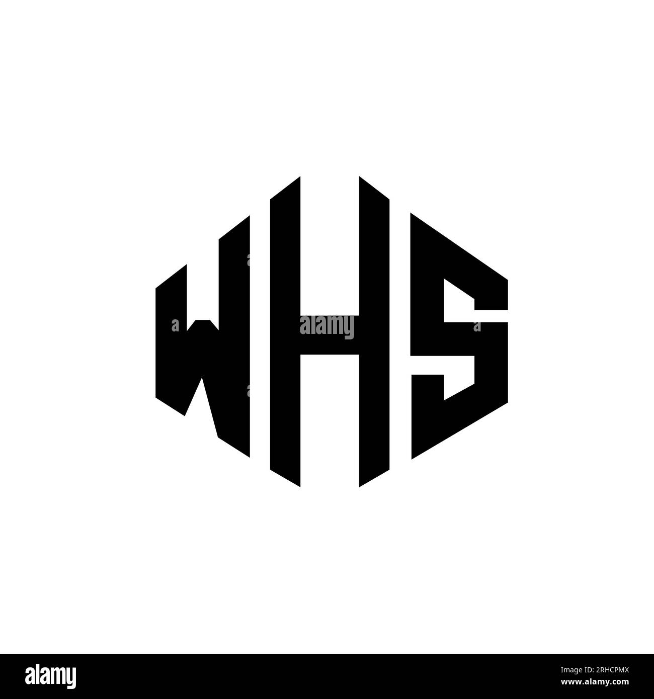 Logo de lettre WHS avec forme de polygone. Design de logo en forme de polygone et de cube WHS. Modèle de logo vectoriel hexagone WHS couleurs blanc et noir. WHS monogr Illustration de Vecteur