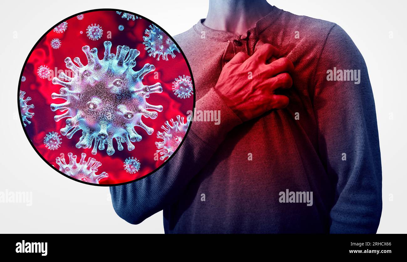 Infection virale et crise cardiaque comme myocardite inflammation comme concept de maladie médicale anatomique chez une personne souffrant d'une maladie cardiaque Banque D'Images