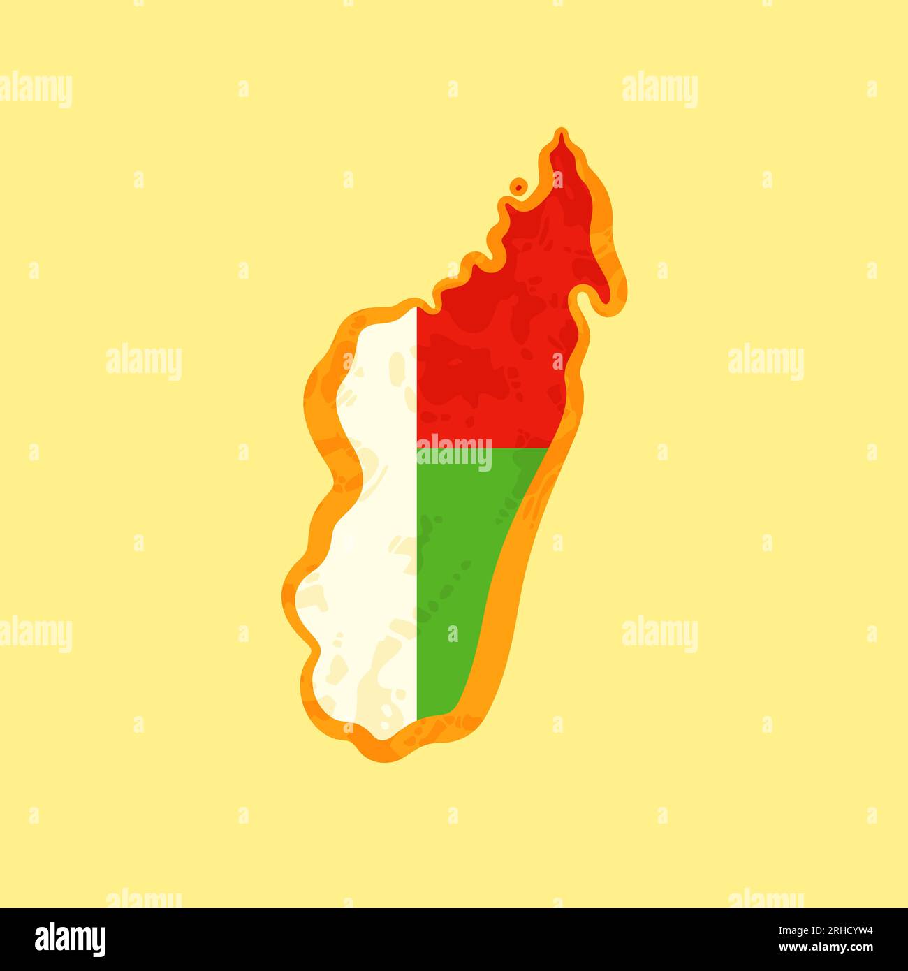 Carte de Madagascar colorée avec le drapeau et marquée d'une ligne dorée dans le style grunge vintage. Illustration de Vecteur