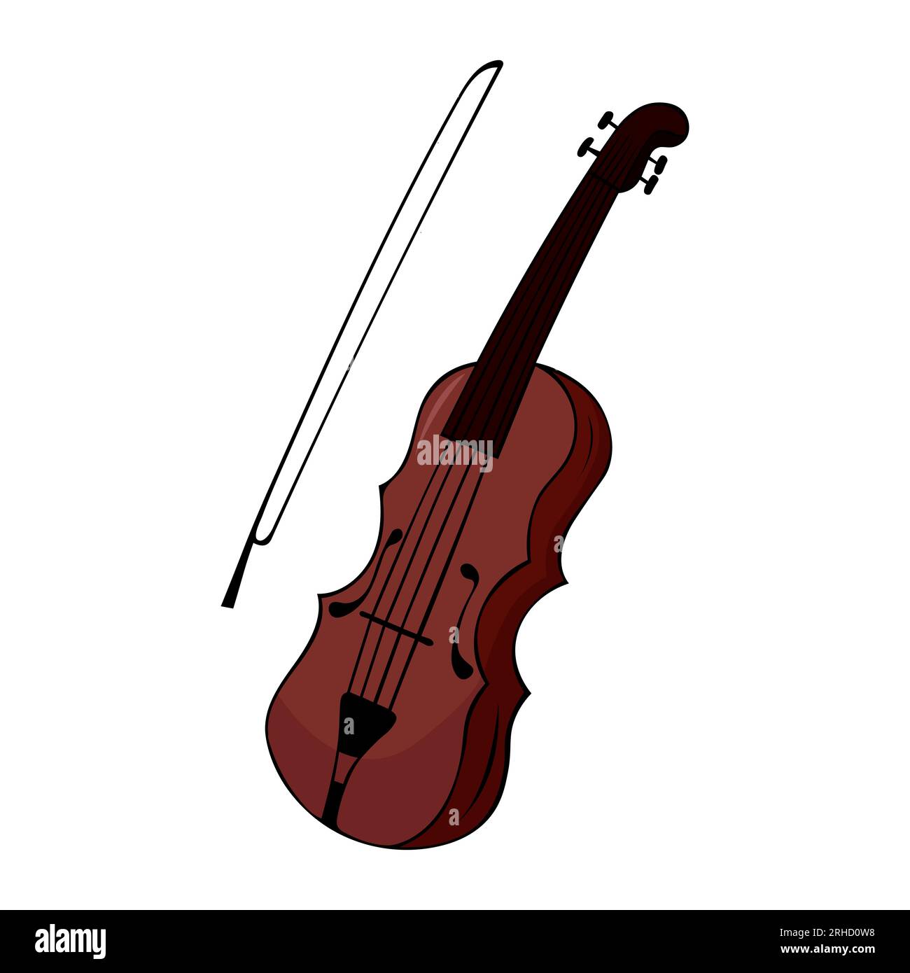 Instruments de musique dessinés à la main. Beau violon en bois dans le style Cartoon isolé sur fond blanc Illustration de Vecteur