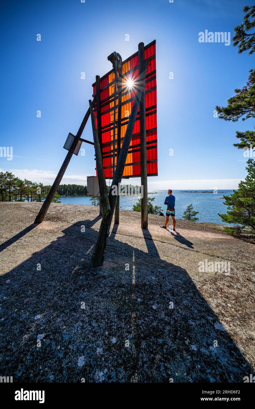 Une balise de navigation sur les îles Äggskär, Porvoo, Finlande Banque D'Images