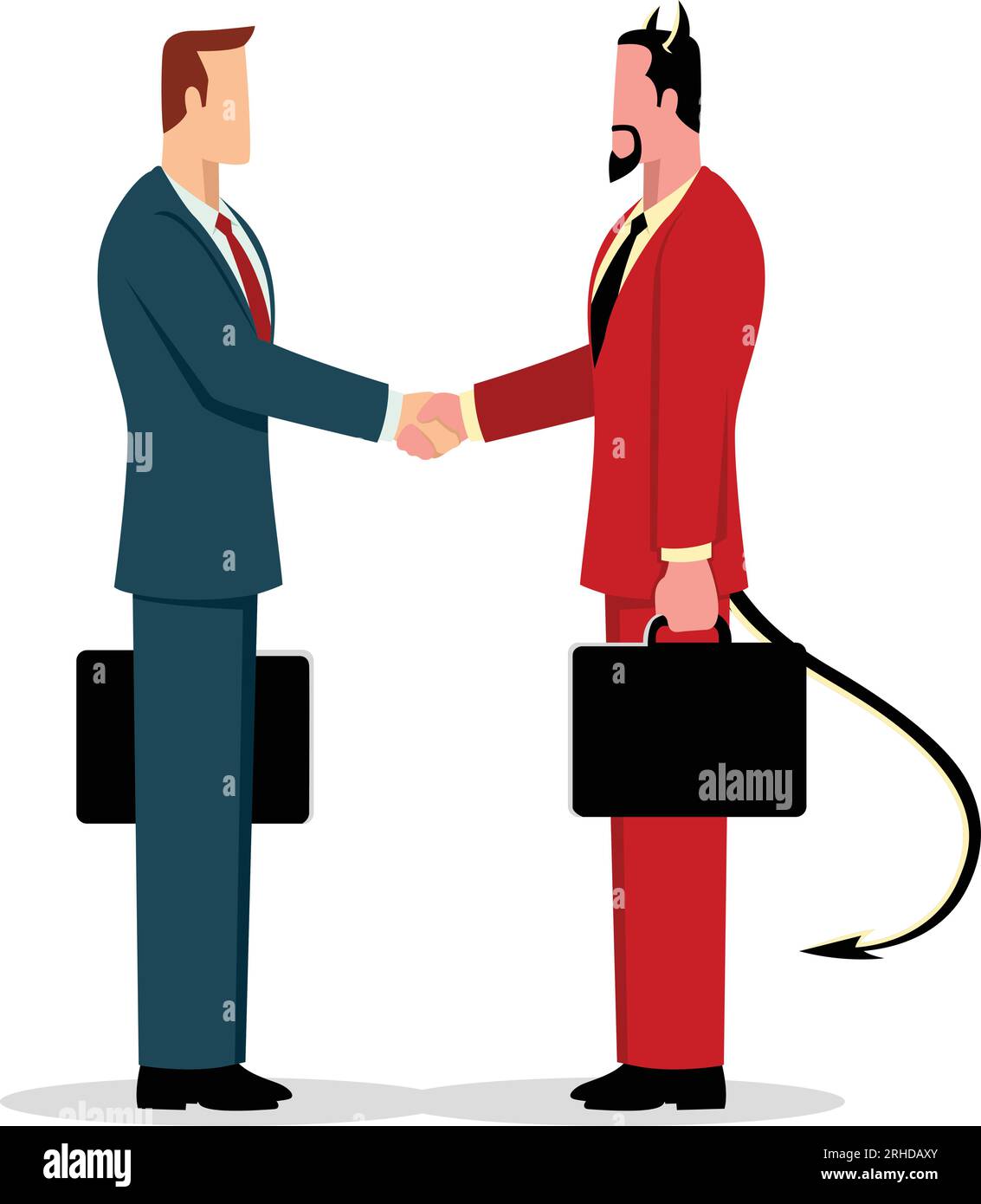 Illustration simple d'un vecteur commercial plat d'un homme d'affaires faisant un traiter avec le diable Illustration de Vecteur