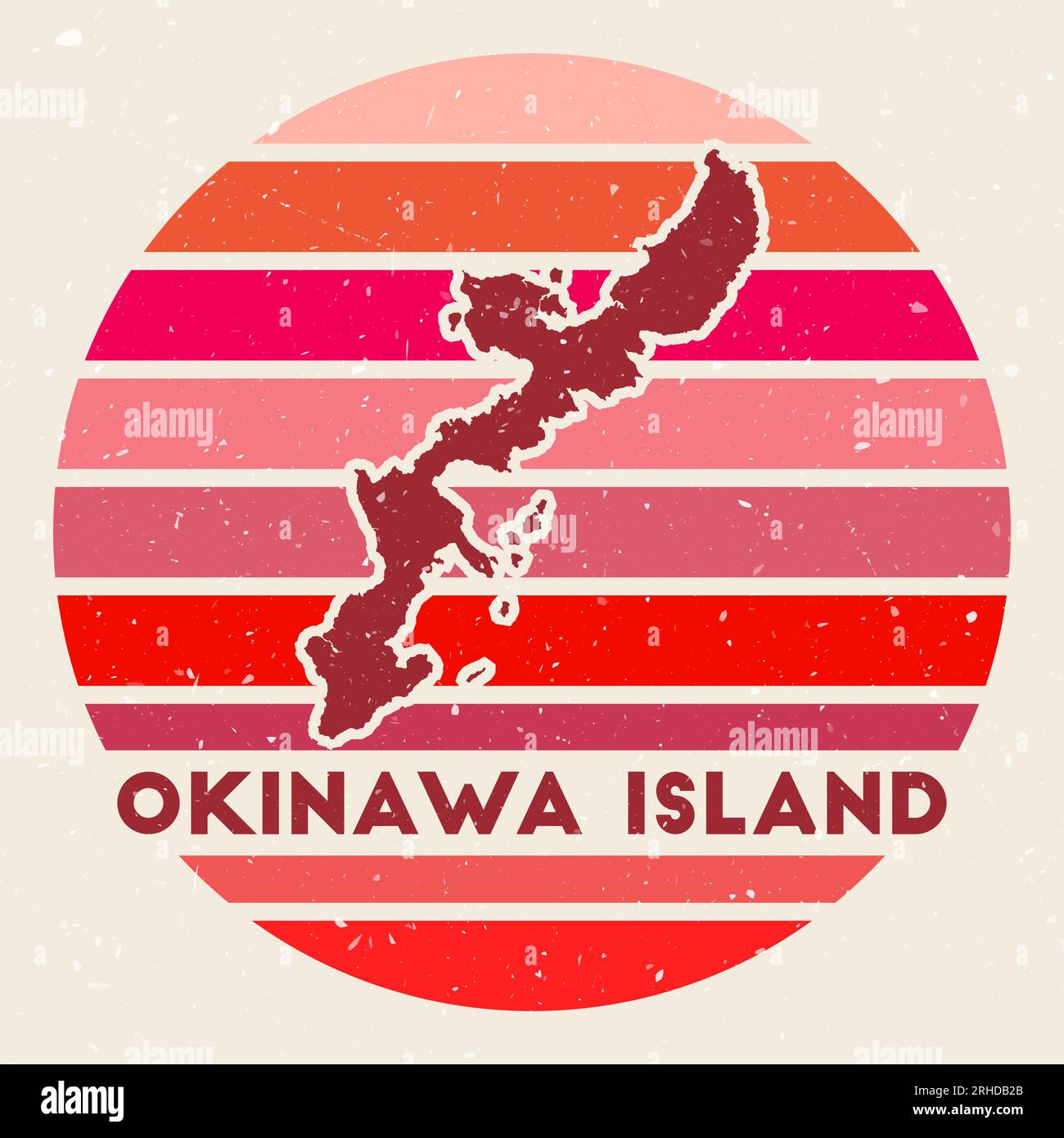 Logo de l'île d'Okinawa. Signe avec la carte et des rayures colorées, illustration vectorielle. Illustration de Vecteur