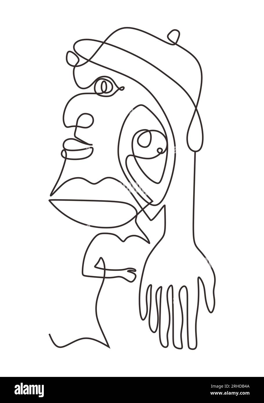 Picasso style de dessin d'une ligne. Abstrait visage art contemporain minimalisme illustration vectorielle. Poster imprimé minimaliste. Illustration de Vecteur