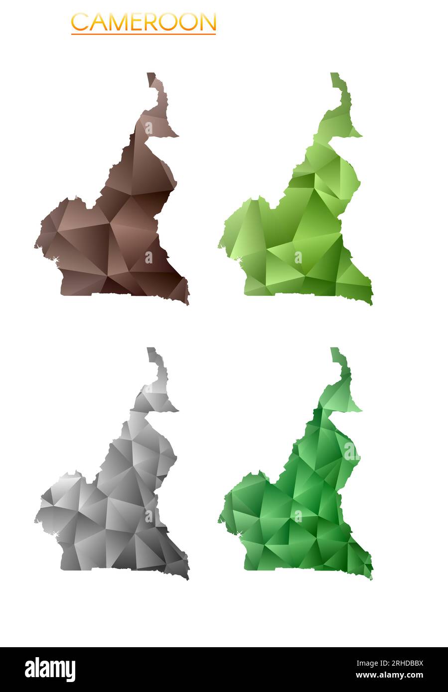 Ensemble de cartes polygonales vectorielles du Cameroun. Carte dégradée lumineuse du pays dans le style poly bas. Illustration de Vecteur