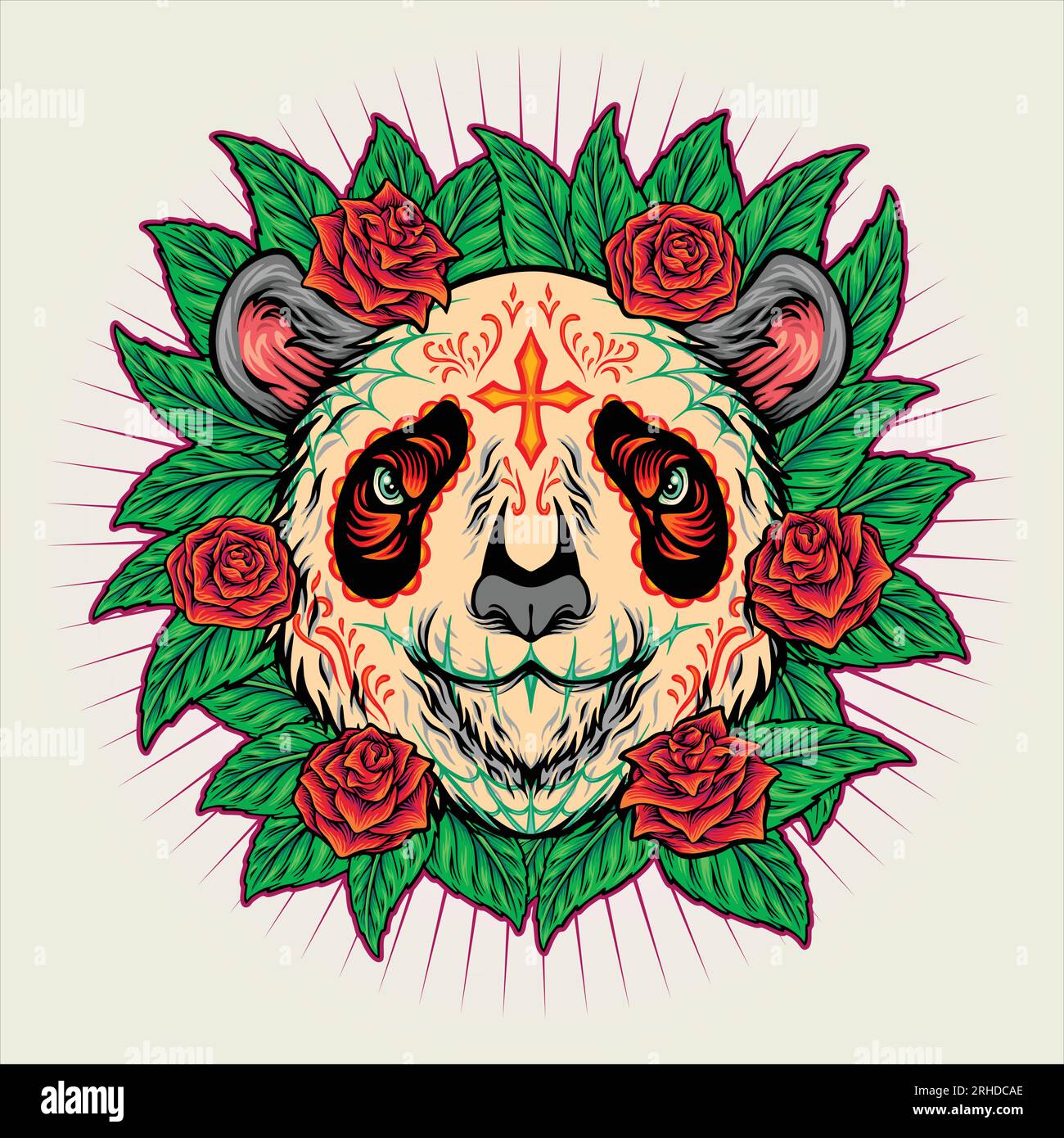 Panda calavera dia de los muertos illustrations vectorielles florales pour votre logo de travail, t-shirt de marchandises, autocollants et dessins d'étiquettes, affiche, salutation ca Illustration de Vecteur