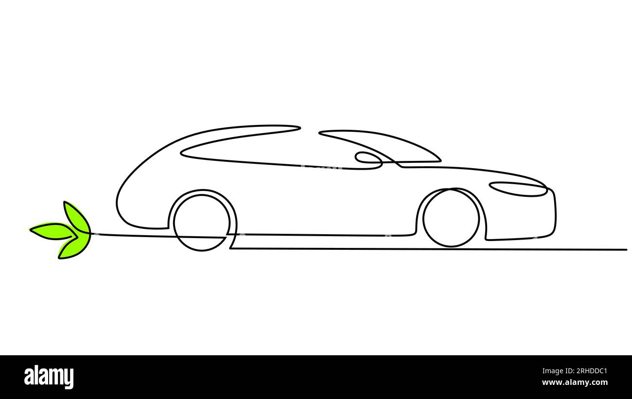Un dessin au trait de voiture électrique isolé sur fond blanc. Minimalisme continu à ligne unique. Illustration de Vecteur