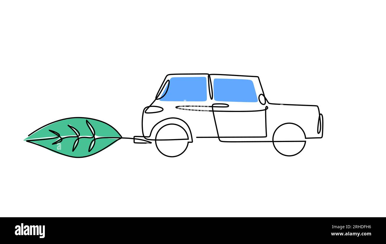 Un dessin au trait de voiture électrique isolé sur fond blanc. Minimalisme continu à ligne unique. Illustration de Vecteur