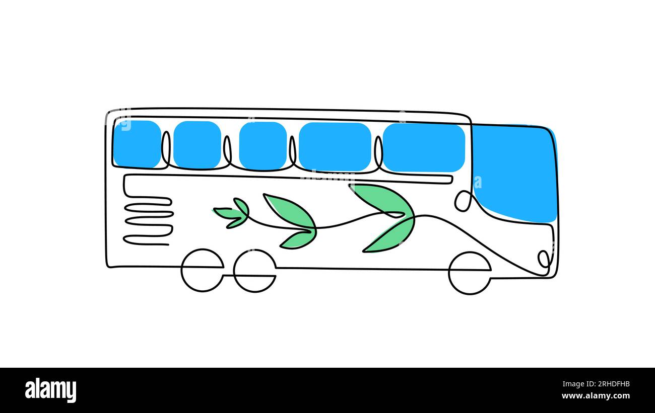 Un dessin au trait du bus électrique isolé sur fond blanc. Minimalisme continu à ligne unique. Illustration de Vecteur