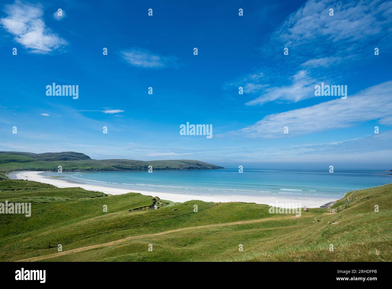 Traigh Shiar Beach, Île de Vatersay, Hébrides extérieures, Écosse, Royaume-Uni, le début de la voie des Hébrides Banque D'Images