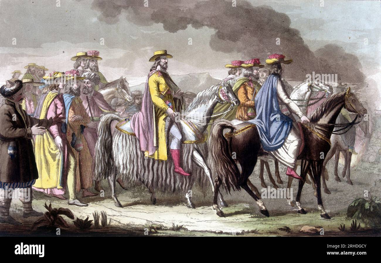 Regent du Tibet et son cortège - dans 'le costume ancien et moderne' par Ferrario, 1819-20 Banque D'Images