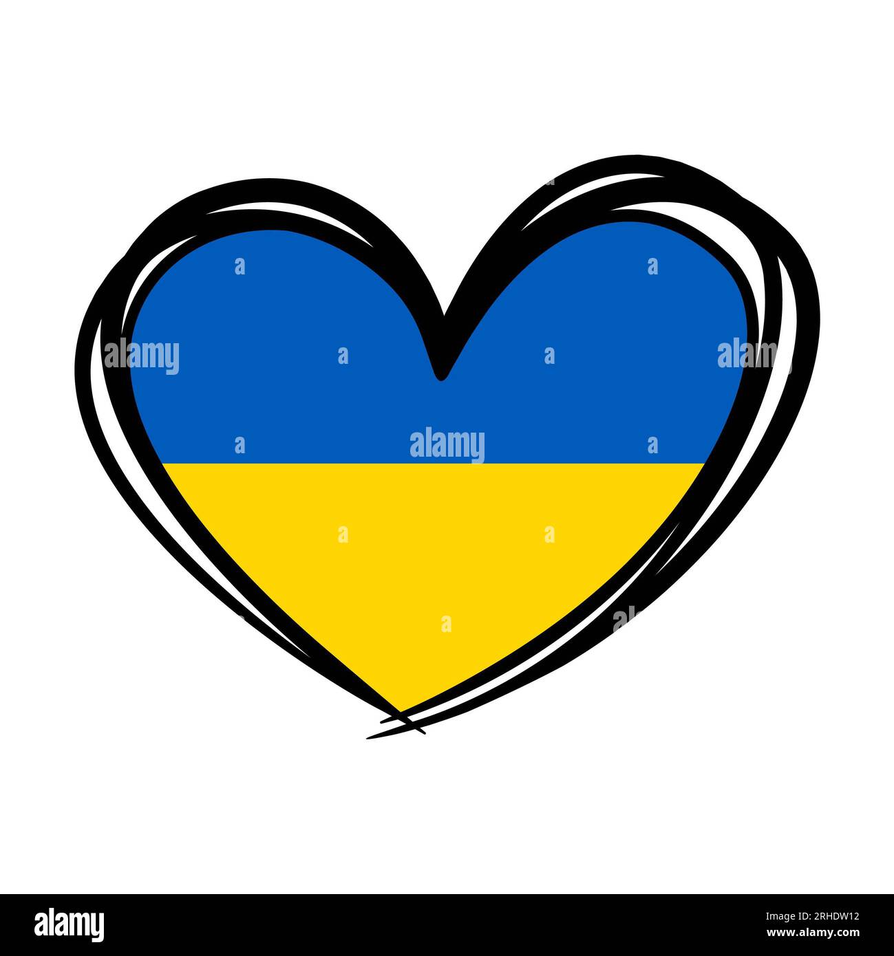 Ukraine drapeau à la main dessiné doodle coeur sur fond blanc. Illustration isolée. Banque D'Images