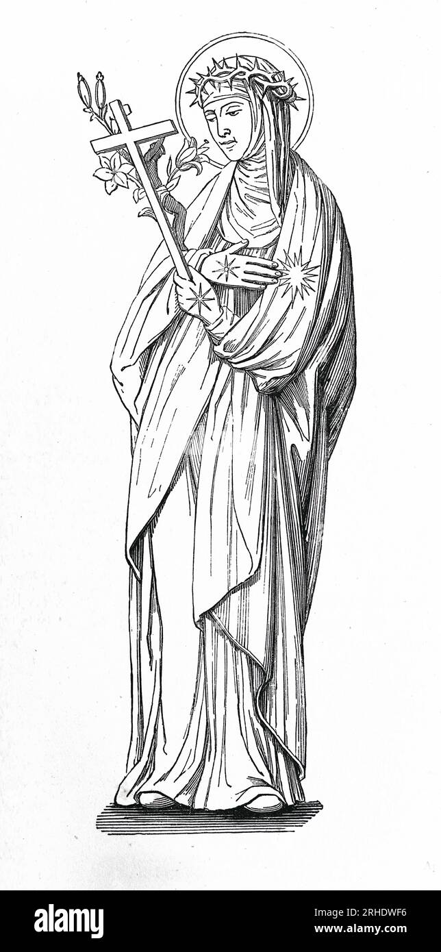 Sainte Catherine de Sienne, membre italien du 14e siècle du IIIe ordre de Saint Dominique dans l'Église catholique romaine. Gravure de vies des Saints par Sabin Baring-Gould. Banque D'Images