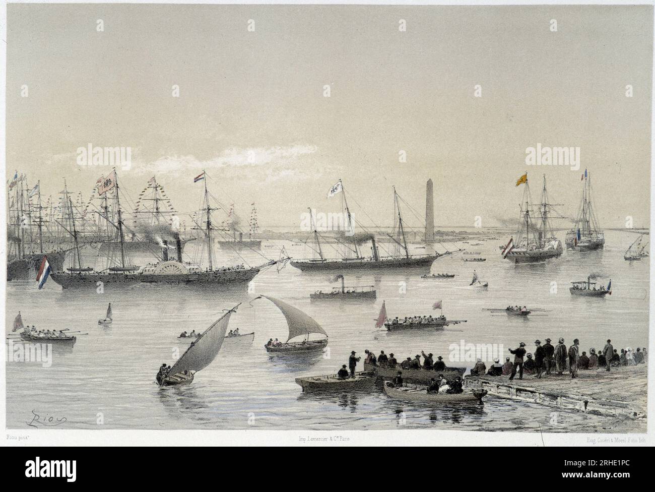 Entrée des souverains dans le Canal de Suez a Port Saïd in 'inauguration du Canal de suez par G. Nicole. 1869 Banque D'Images