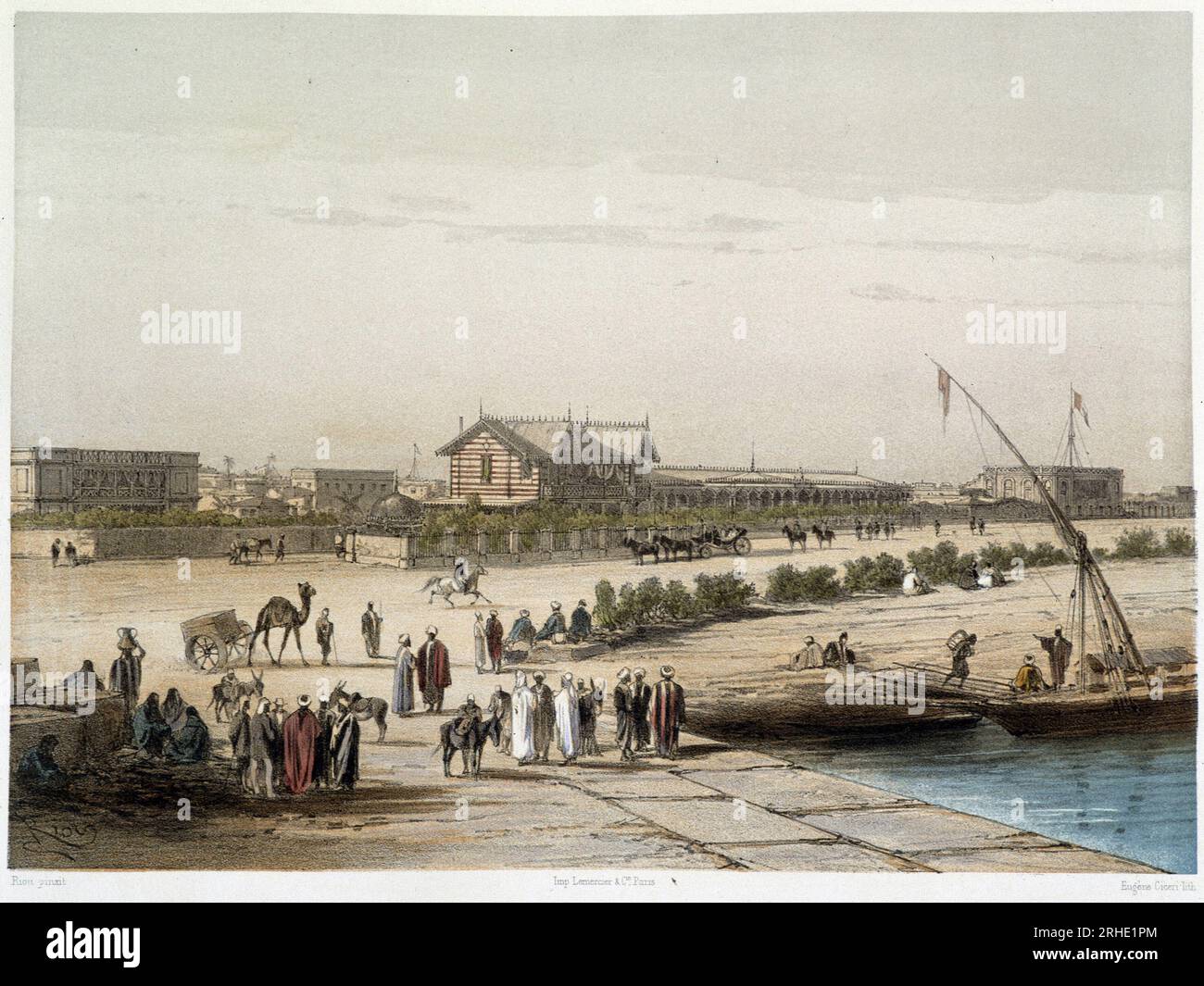 Scène et vue du canal dans 'inauguration du Canal de suez par G. Nicole. 1869 Banque D'Images