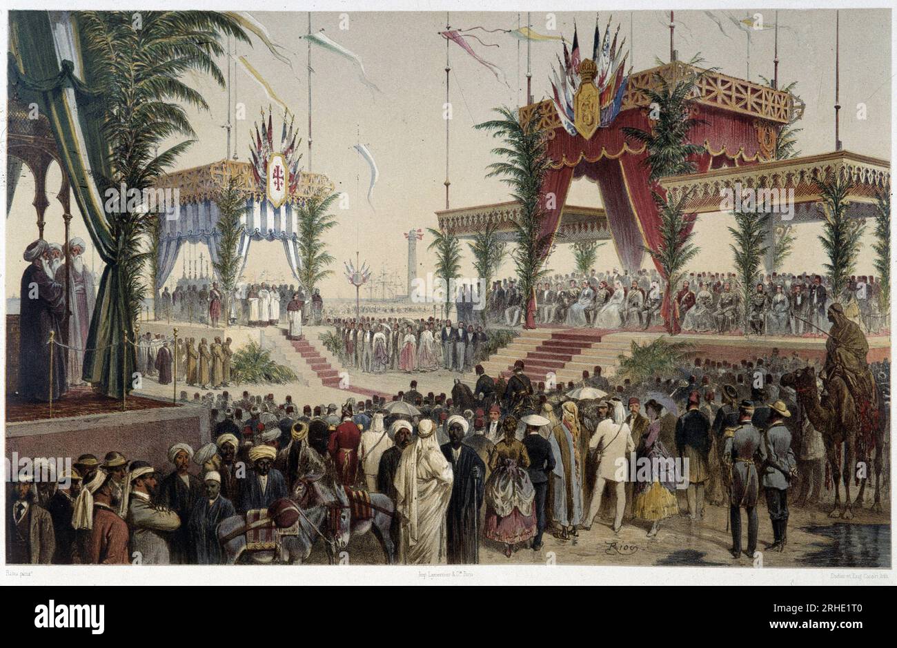 La Tribune des souverains dans 'inauguration du Canal de suez par G. Nicole. 1869 Banque D'Images