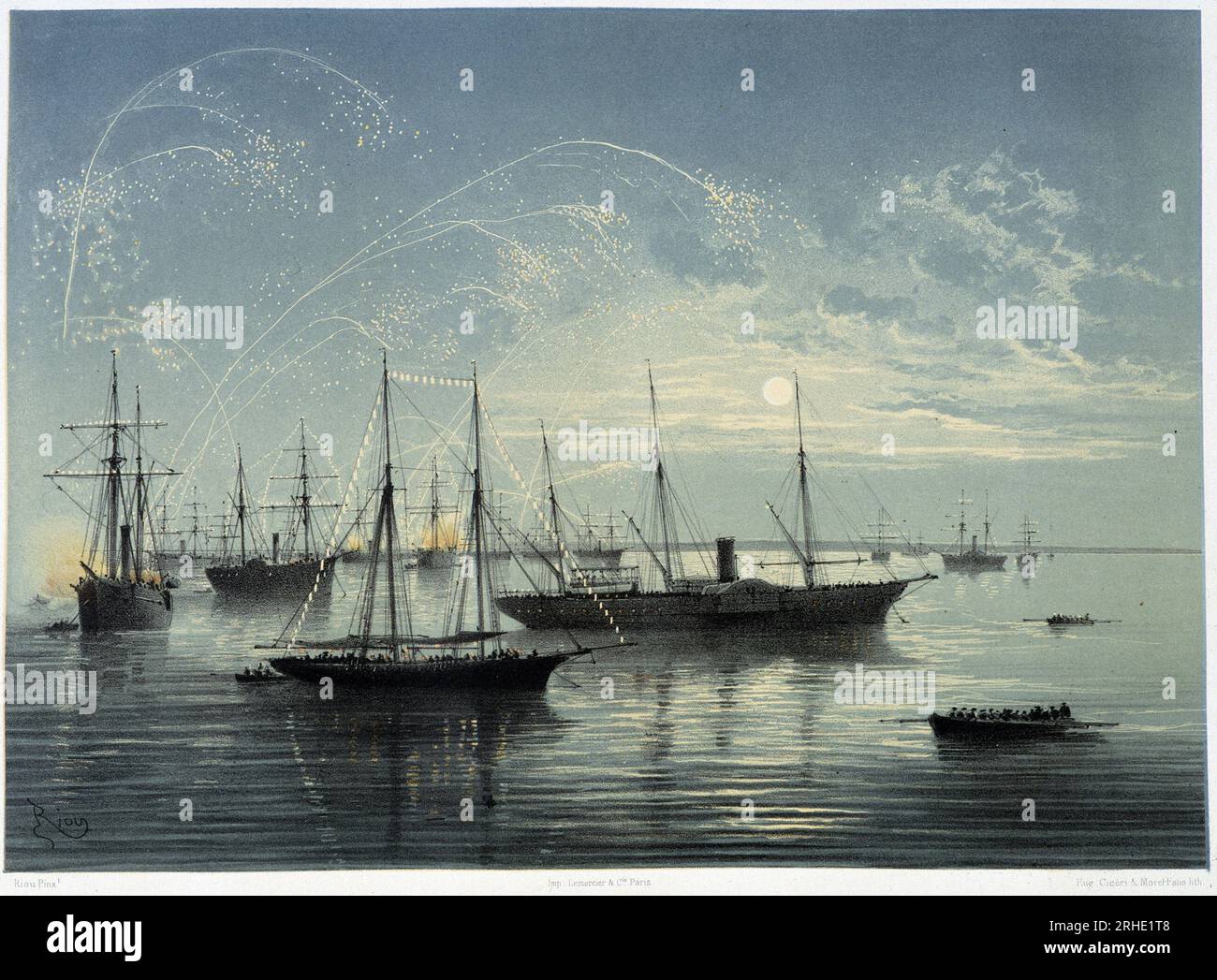 Mouillage de la flottille aux Lacs amers in 'inauguration du Canal de suez par G. Nicole. 1869 Banque D'Images