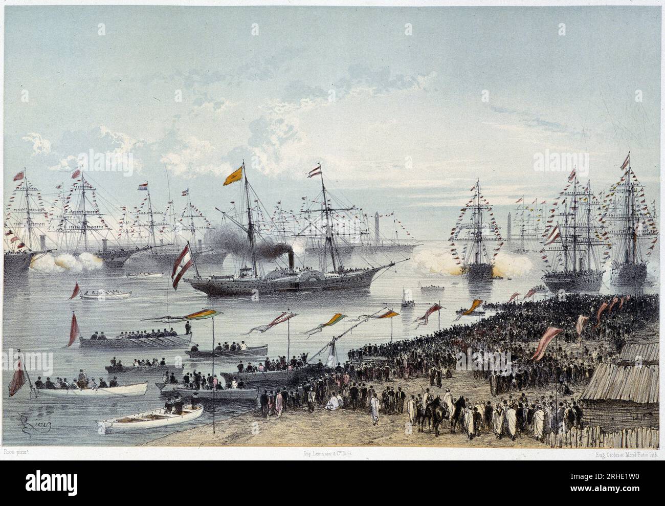 Arrivée de S. M. l'Empereur d'Autriche a Port Saïd dans 'inauguration du Canal de suez par G. Nicole. 1869 Banque D'Images