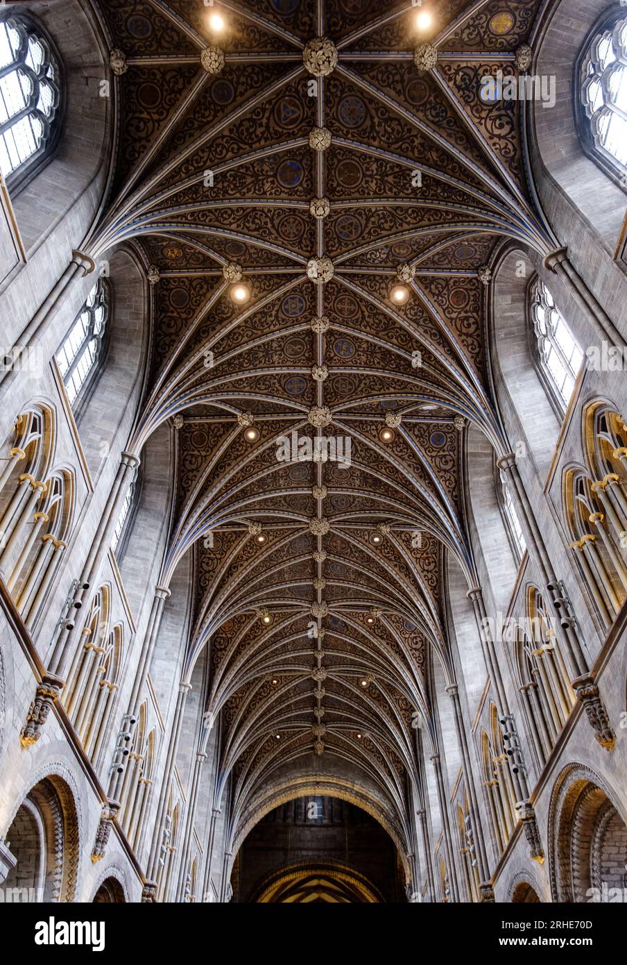 Le toit de la nef de la cathédrale de Hereford. Reconstruite en 1079, la cathédrale a été réparée et agrandie au cours des siècles suivants. Banque D'Images