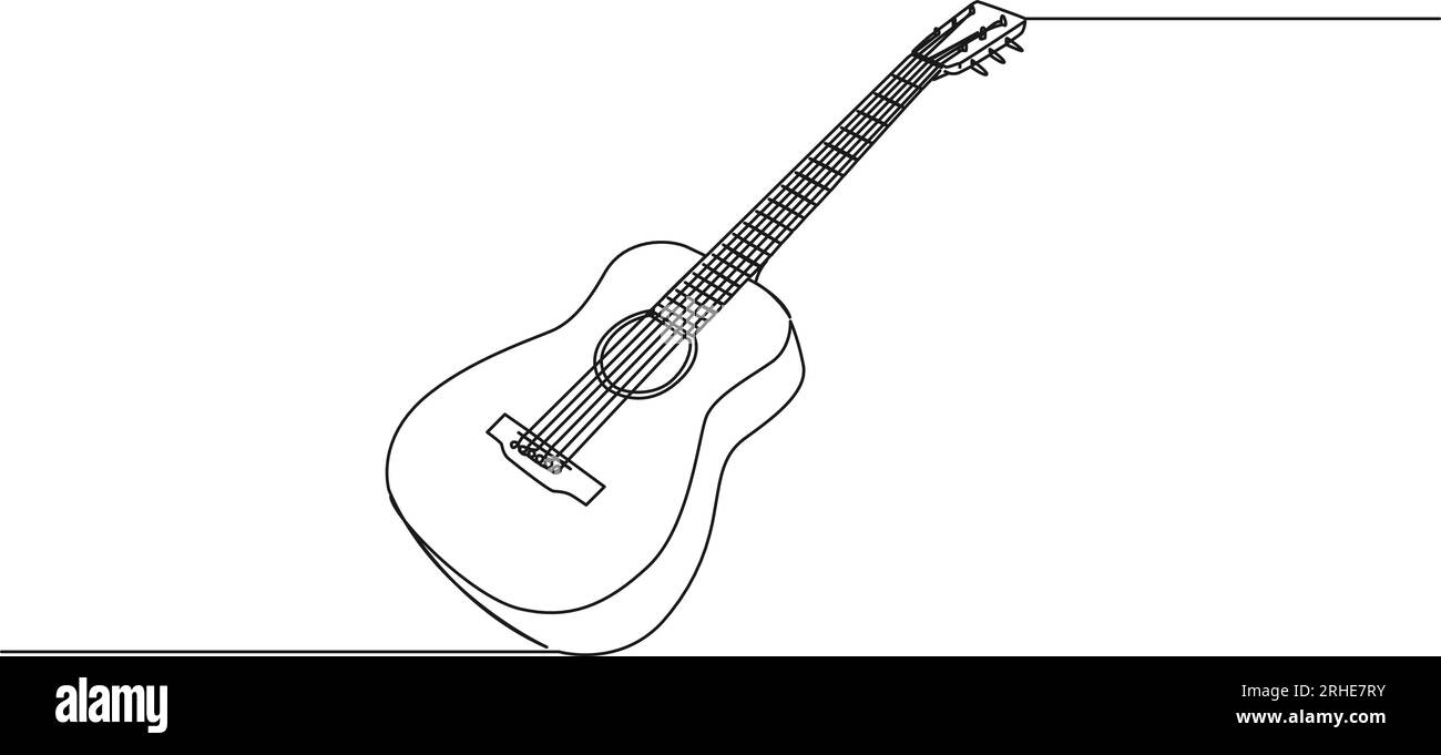 dessin continu d'une seule ligne de guitare acoustique, illustration vectorielle d'art de ligne Illustration de Vecteur