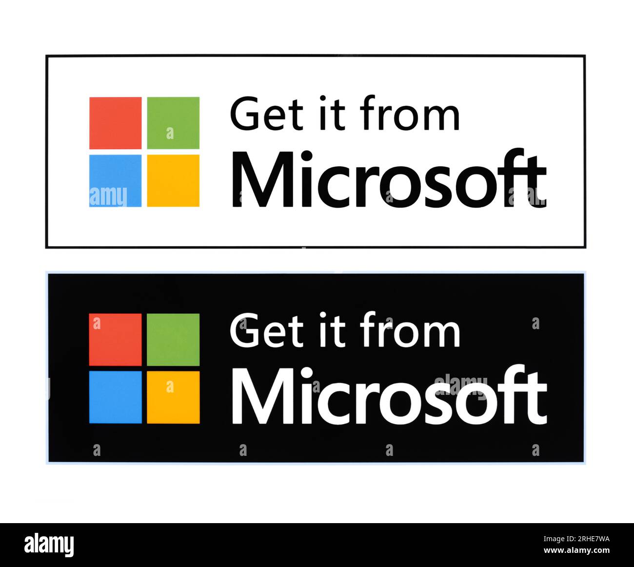 Kiev, Ukraine - 28 août 2022 : noir et blanc obtenir à partir des icônes de bouton Microsoft, imprimé sur papier. Microsoft Store est une plate-forme de distribution numérique Banque D'Images