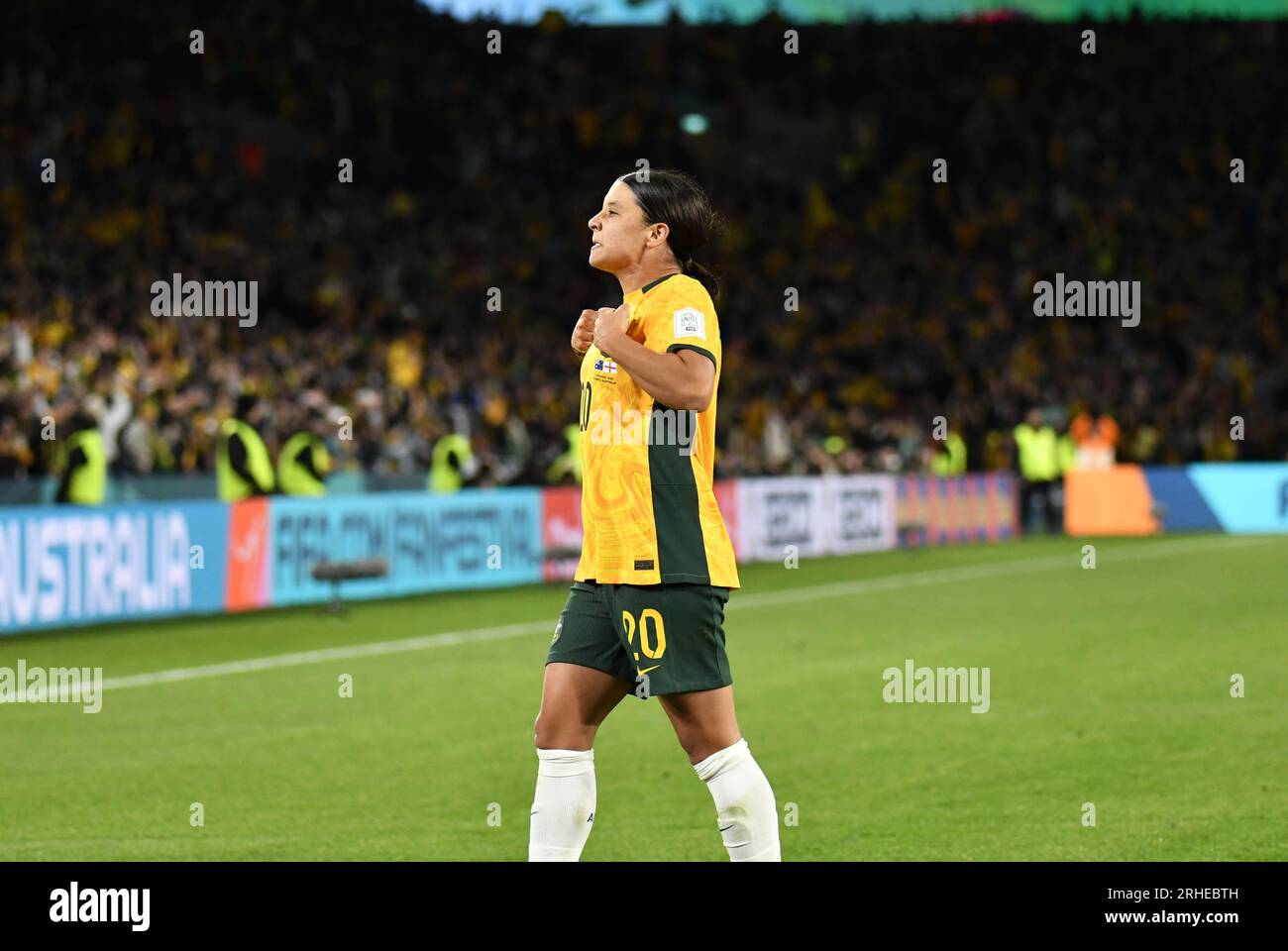 Sydney, Australie. 16 août 2023. L'australienne Sam Kerr célèbre son but lors de la demi-finale de la coupe du monde féminine de la FIFA 2023 au Stadium Australia à Sydney, en Australie (Kleber Osorio) crédit : Kleber Osorio/ Alamy Live News Banque D'Images