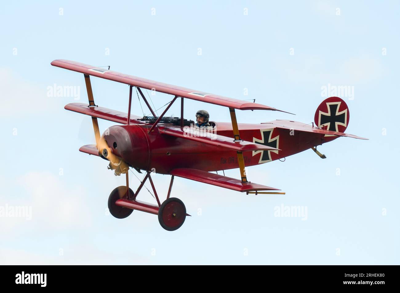 'Red Baron' Fokker DR.I, Dreidecker, Triplan, réplique de l'avion de chasse allemand de la première Guerre mondiale. Vol au Little Gransden Airshow Banque D'Images