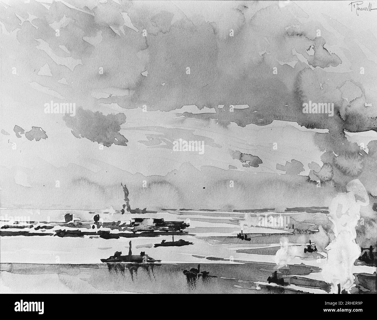 Glace autour de Governor's Island vers 1923 par Joseph Pennell Banque D'Images