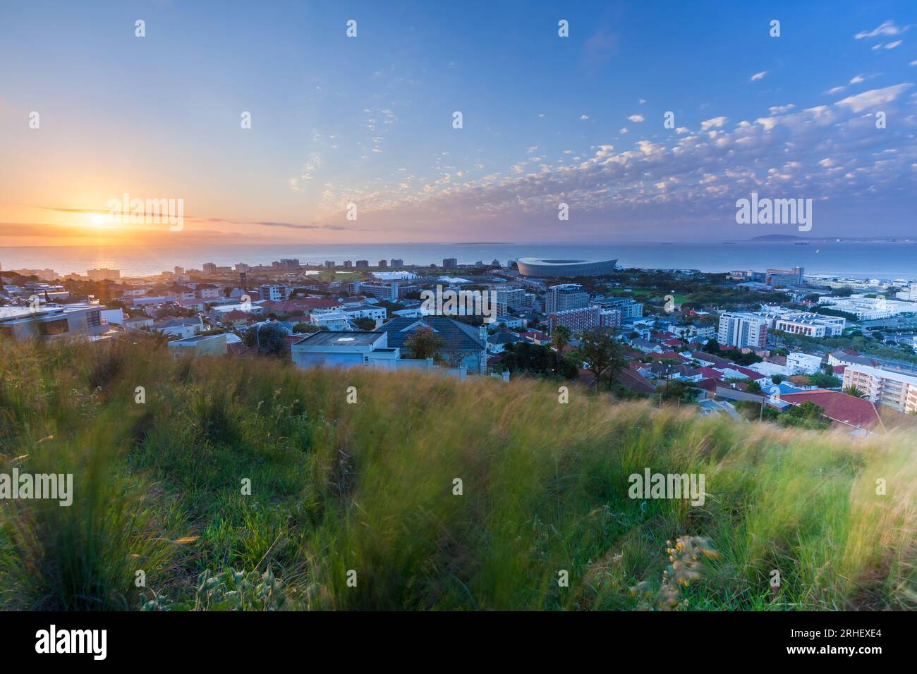 Signal colline point de mer point vert atlantic Seaboard cape Town avec coucher de soleil et beau paysage pittoresque rose photographie destination de voyage Banque D'Images
