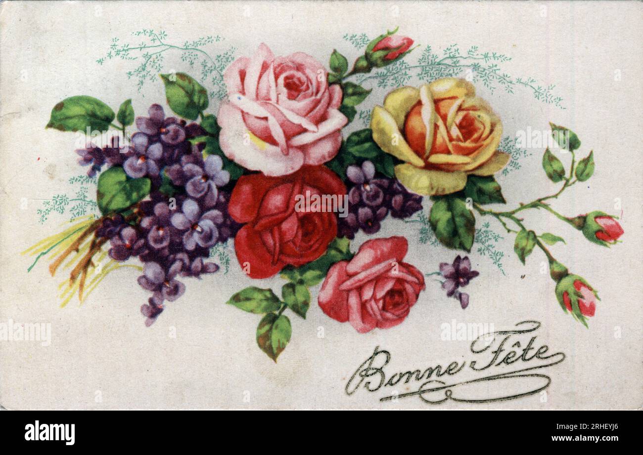 Carte de voeux pour la Fête des Meres : carte postale datee 1945 Banque D'Images