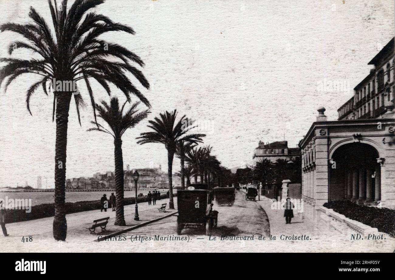Provence Alpes Cote d'Azur, Alpes Maritimes (06), Cannes : vue du boulevard de la Croisette - carte postale fin 19e-20e siecle Banque D'Images