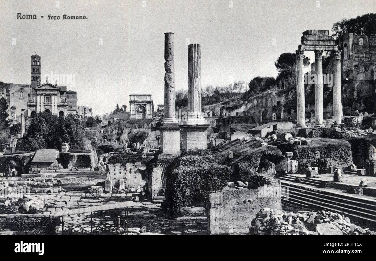 Italie, Rome : vue du forum romain (foro romano) - carte postale fin 19e-20e siecle Banque D'Images