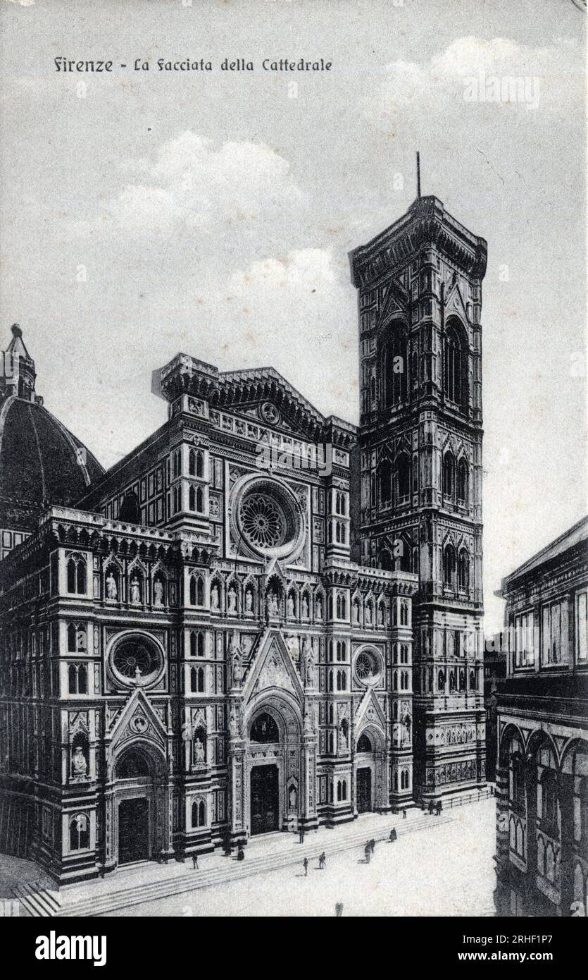 Italie, Florence : vue sur la facade occidentale de la cathedrale Santa Maria del Fiore - carte postale fin 19e-20e siecle Banque D'Images